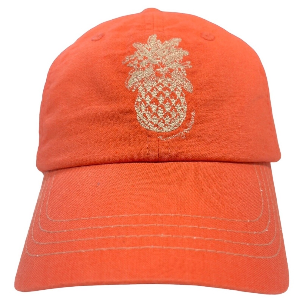 Tommy Bahama Baseball Hat Cotton Linen Adjustable Orange with Pineapple Logo OS